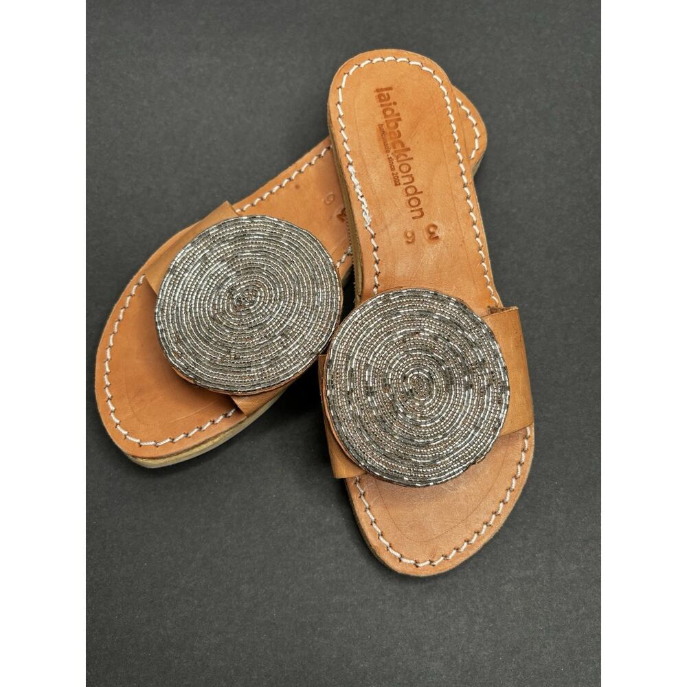 Laidback London Leather Slide Sandals Beaded Medallions Size EU 36 5/6 US
